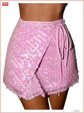 Sequin Mini Skirt Sparkly Wrap Y2K Skorts Rave Outfits